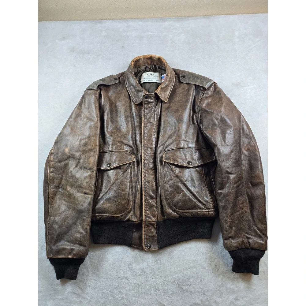 Schott NYC Flight Jacket Mens Large 44 Brown Leather I.S.674.M.S Vintage Bomber